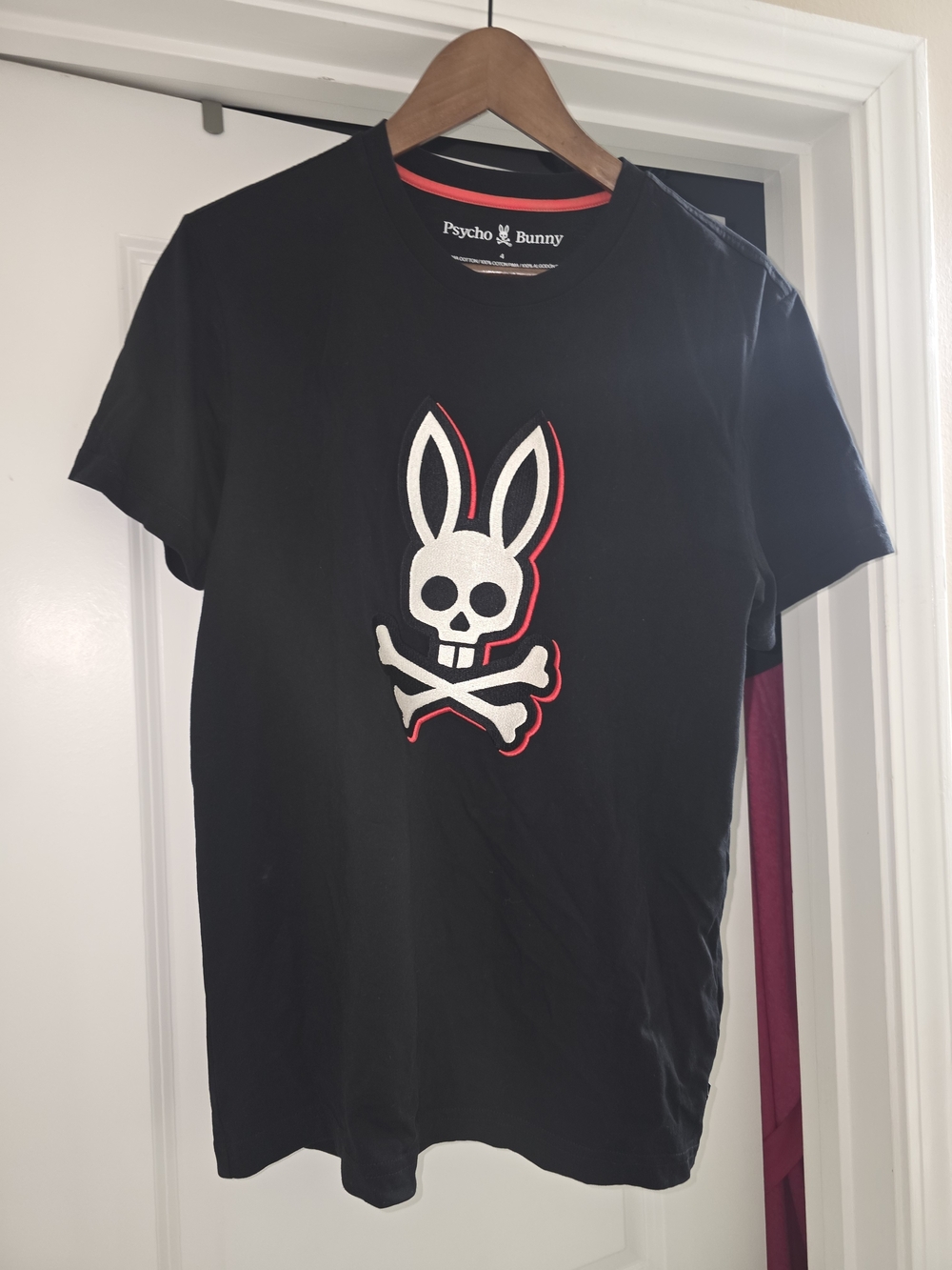 Psycho Bunny Black Tee with White & Red Skull Bunny Logo